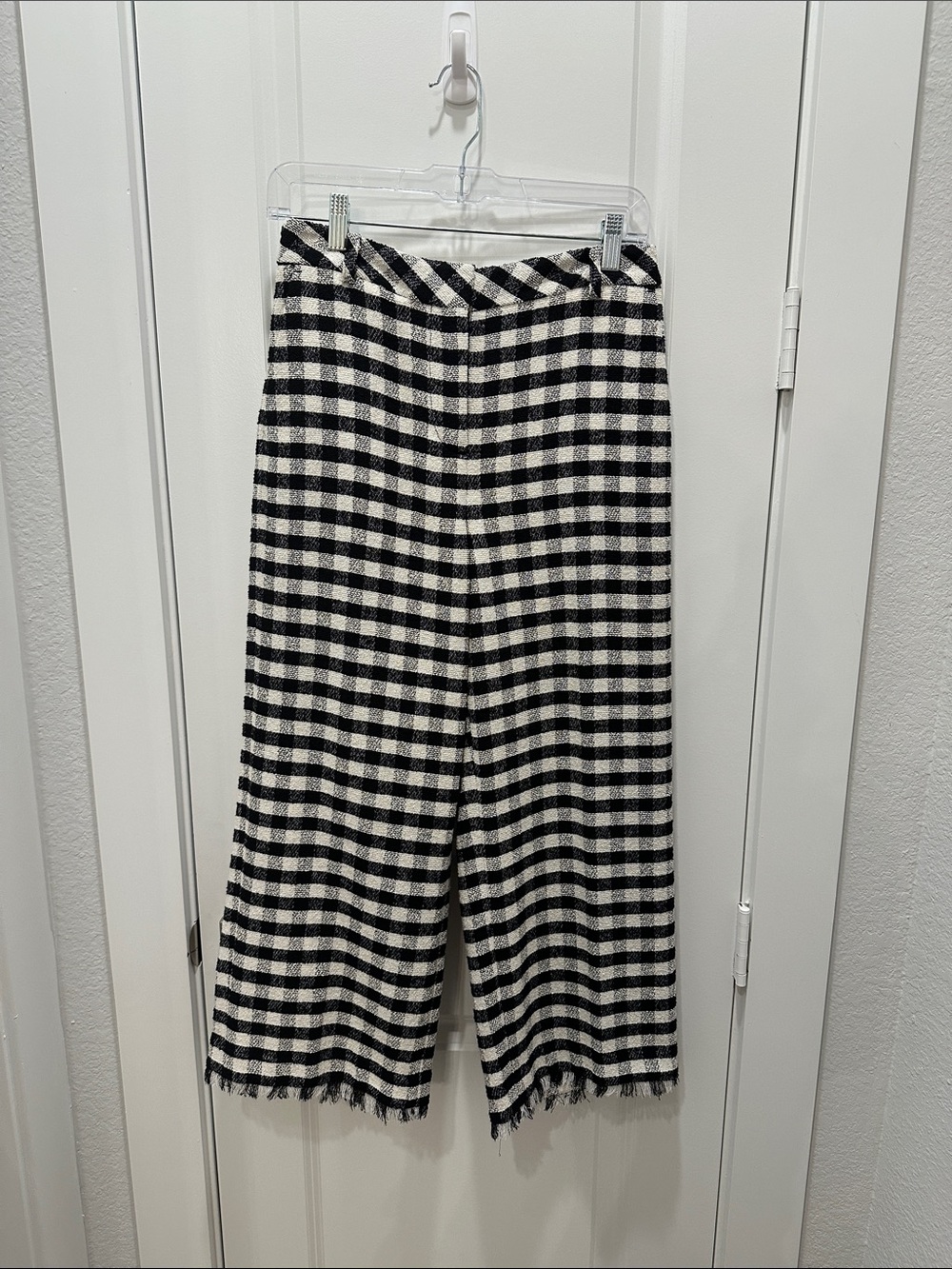 Brooks Brothers Black & White Gingham Wide-Leg Cropped Pants